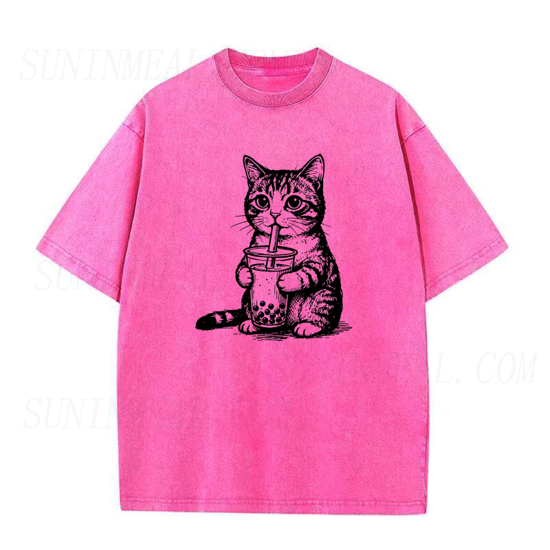 Cute Cat Drinking Bubble Tea Unisex Tee