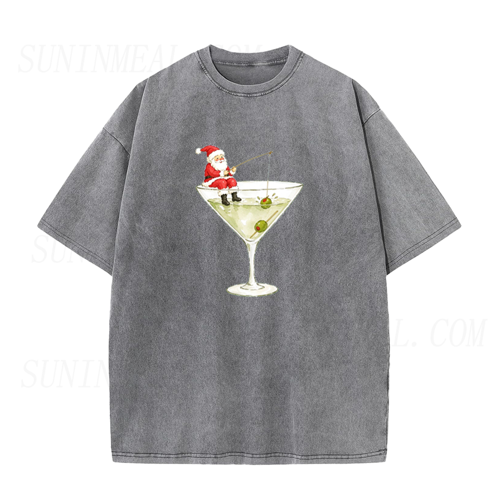Funny Santa Martini Cocktail Graphic Unisex Tee