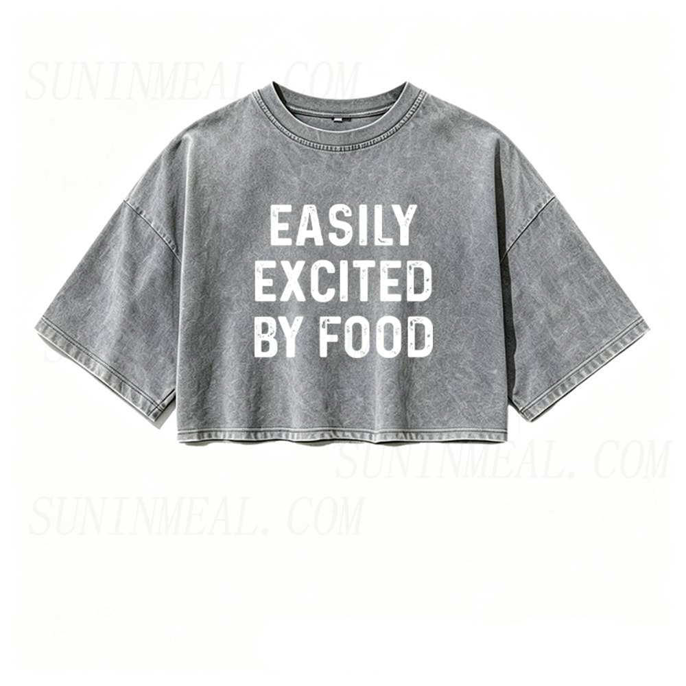 Easily Excited By Food Oversized Crop Tee