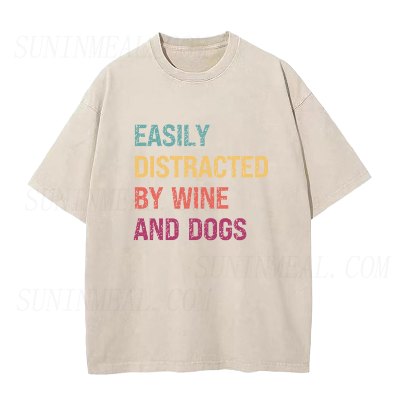 Easily Distracted by Wine Dogs Unisex Tee