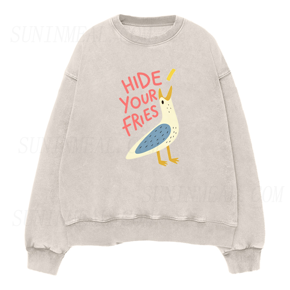 Hide Your Fries Funny Seagull Unisex Crewneck Sweatshirt
