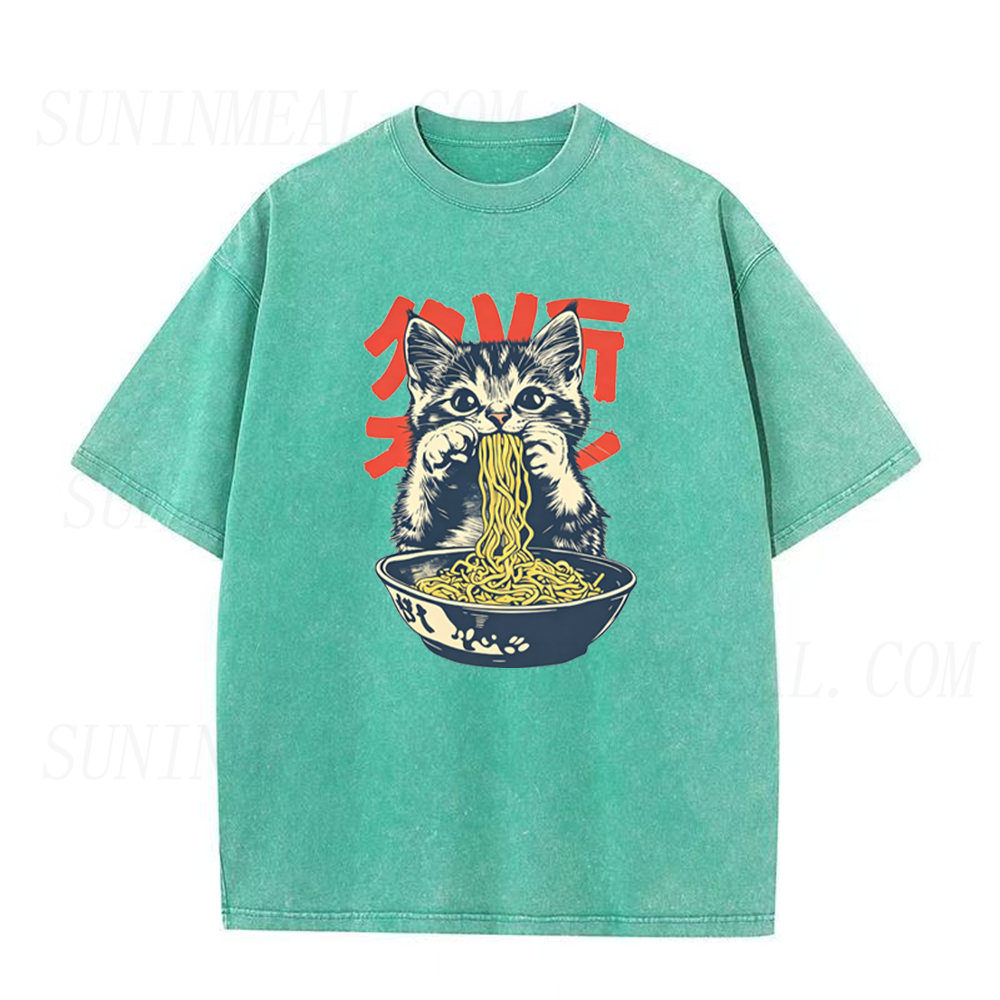 Vintage Cat Eating Ramen Unisex Tee