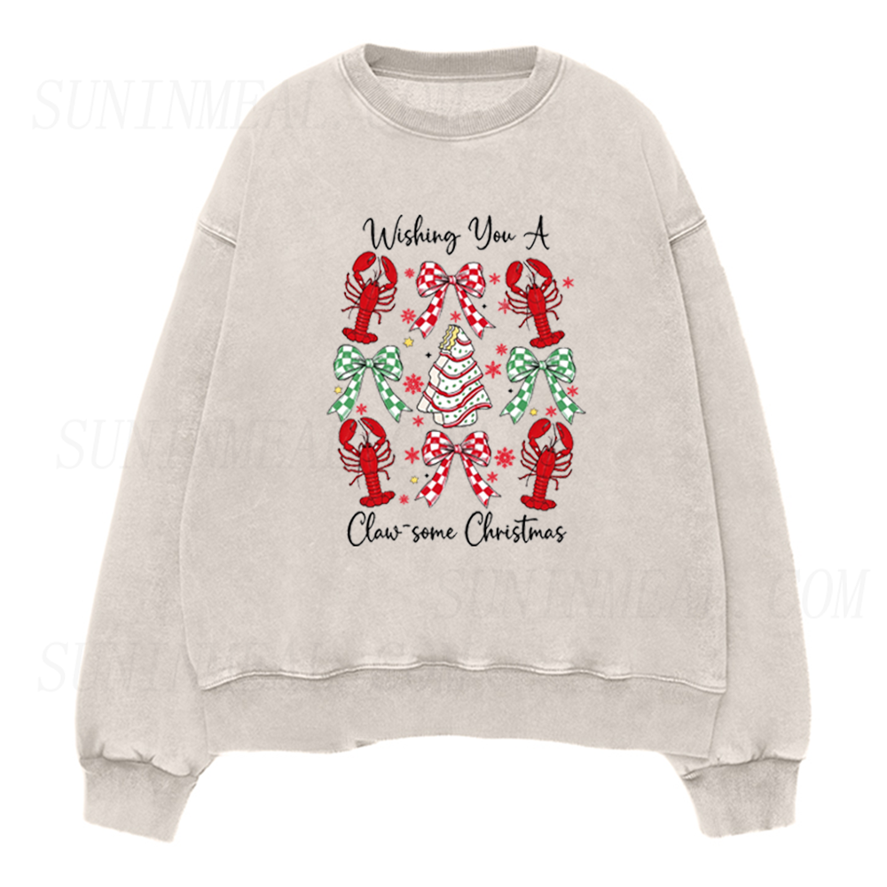 Claw-some Christmas Lobster Coquette Bow Unisex Crewneck Sweatshirt
