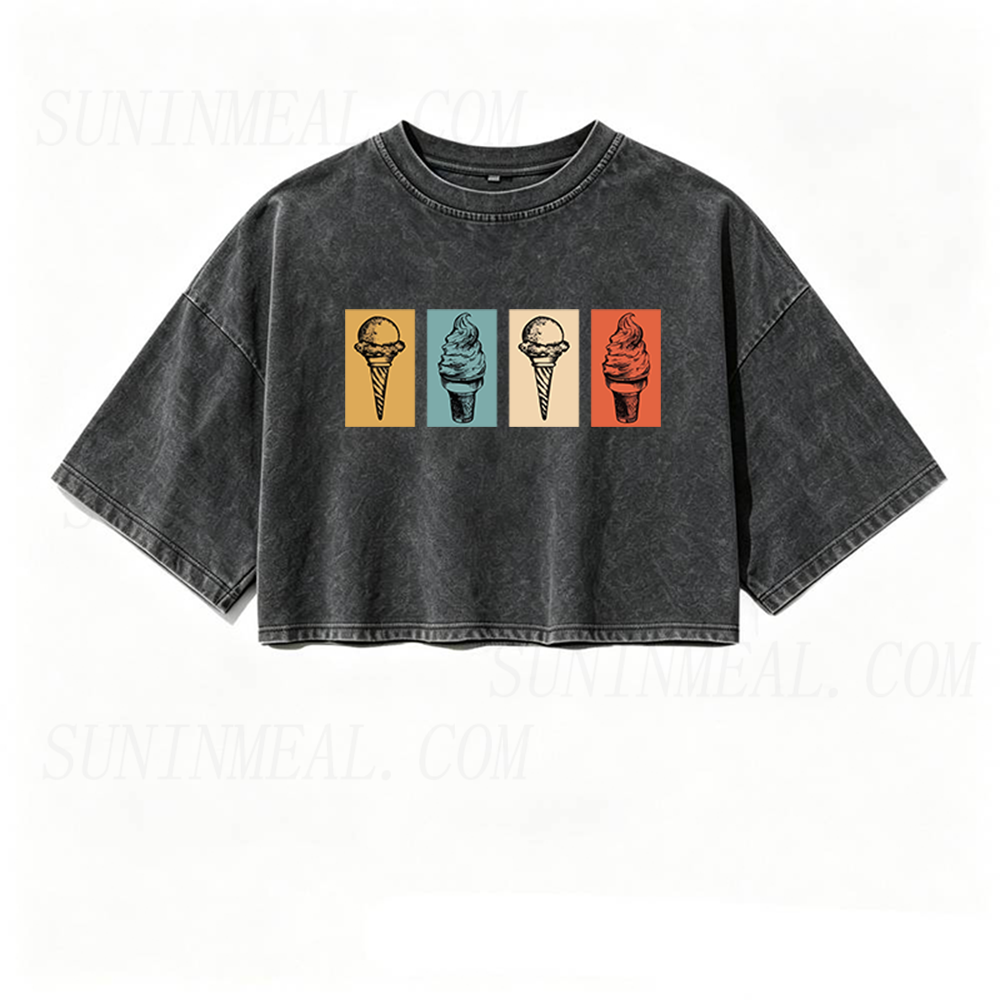 Retro Ice Cream Oversized Crop Tee
