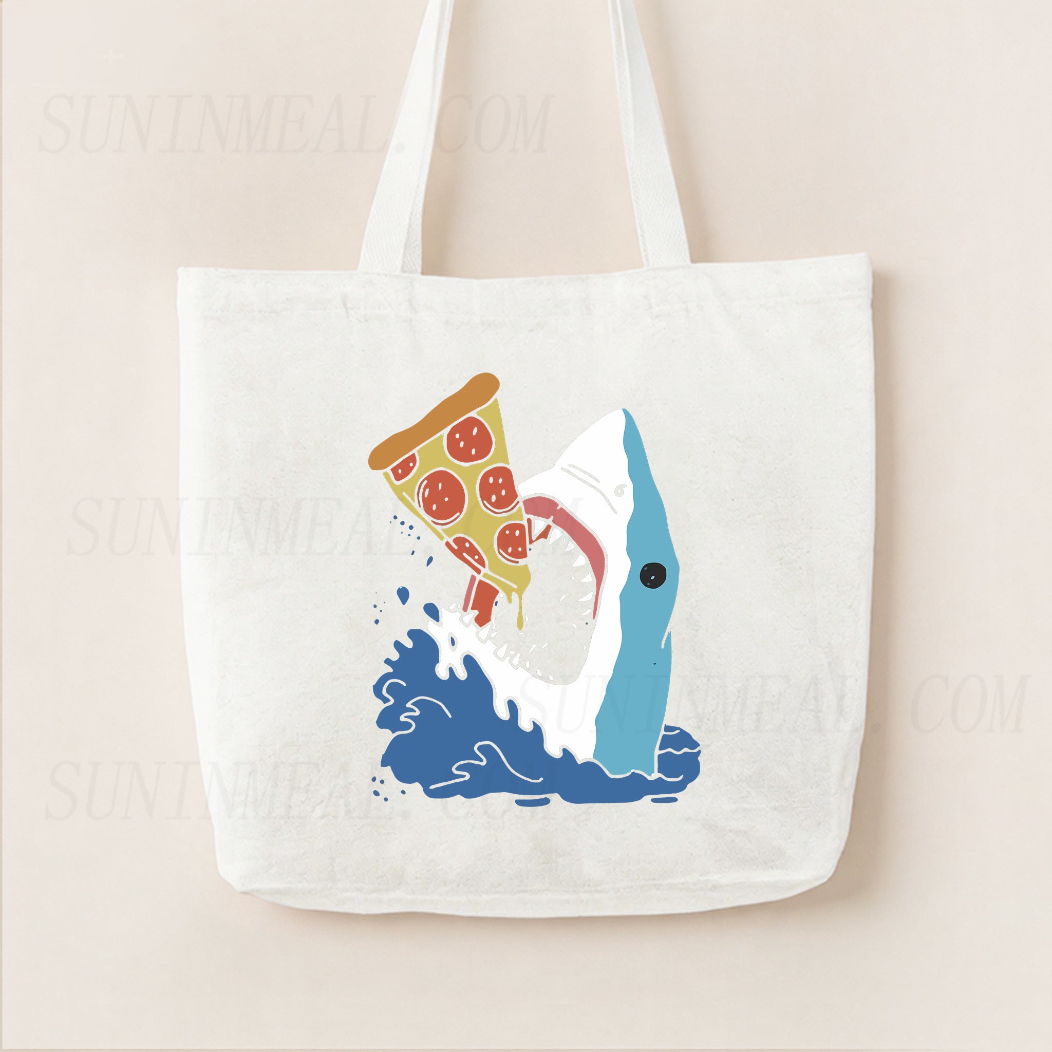 Funny Shark Pizza Lover Canvas Tote Bag