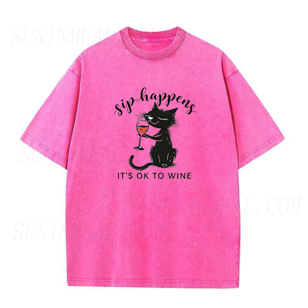 It's Ok To Wine Funny Cat Drinking Wine Unisex Tee