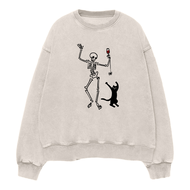 dancing skeleton and cat Unisex Crewneck Sweatshirt