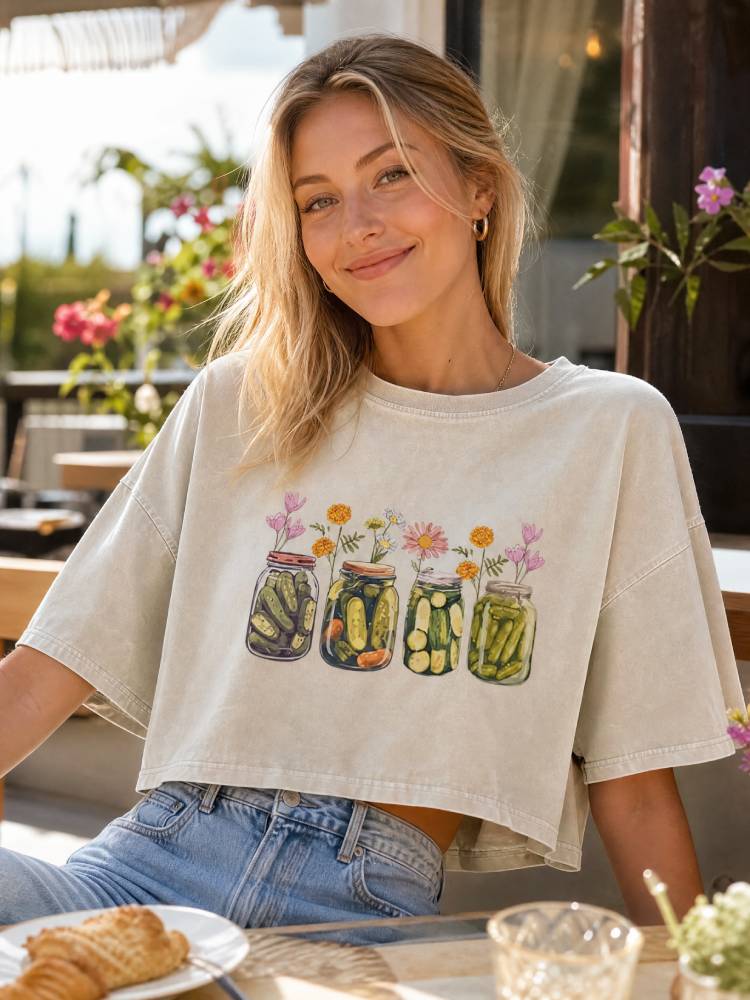 Vintage Canned Pickles Oversized Crop Tee
