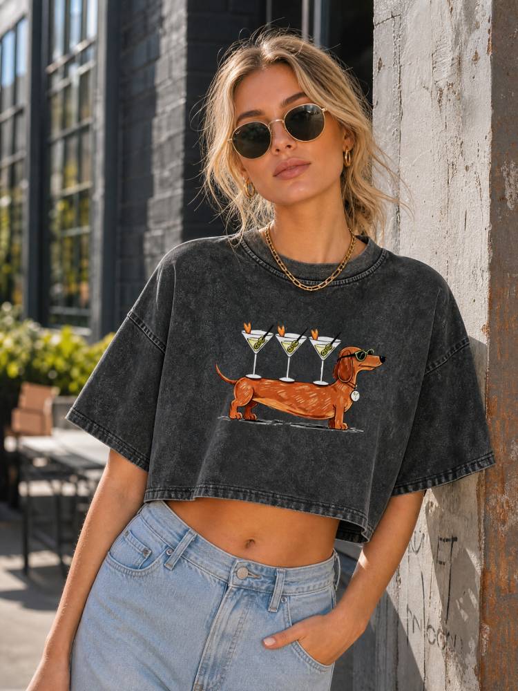 Weenies & Martinis Oversized Crop Tee