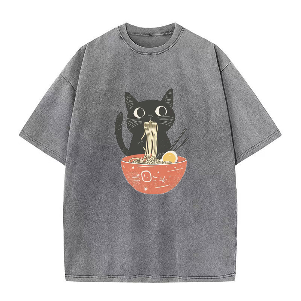 Cat Eating Ramen Noodles Unisex Tee