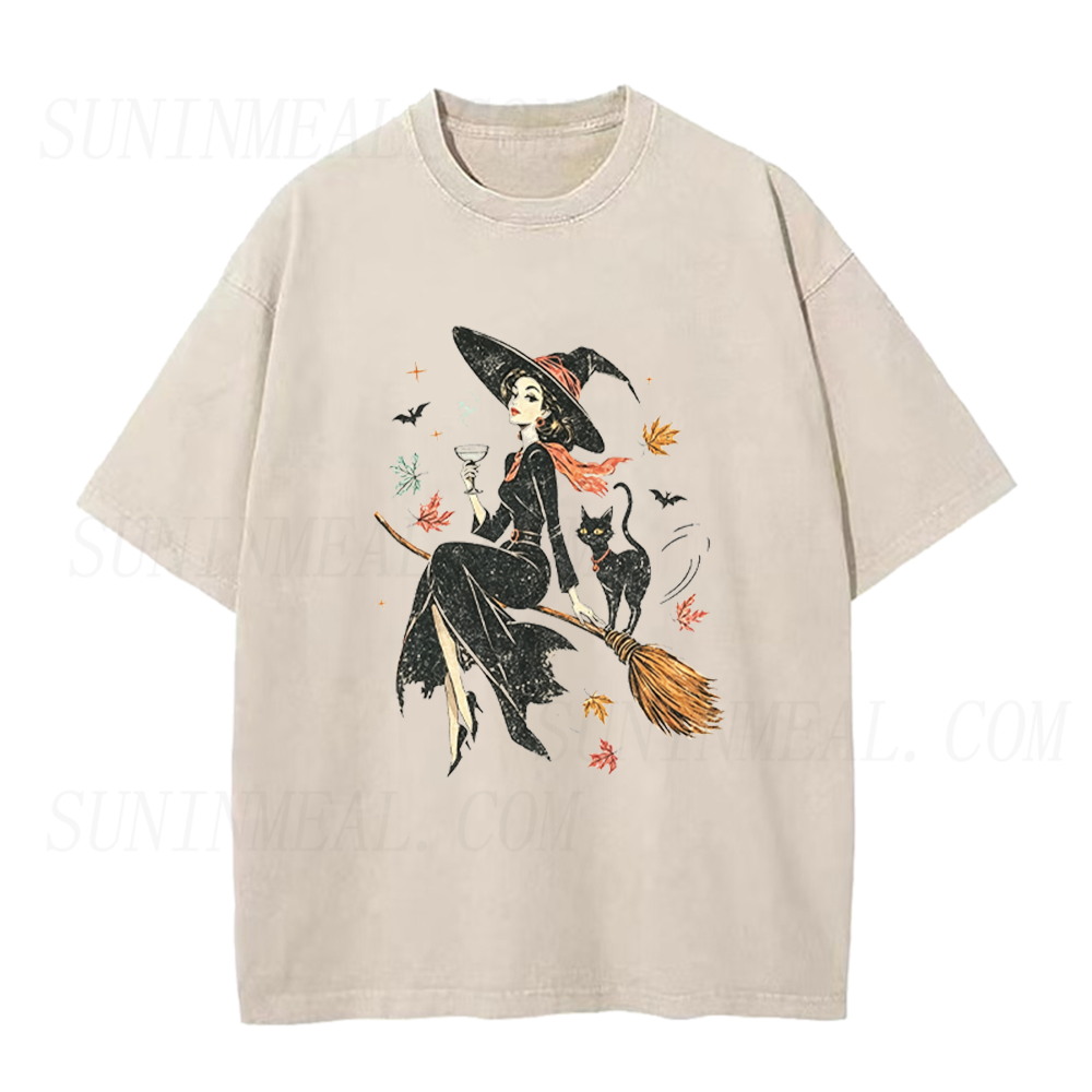 Vintage Witch & Cat Ringer Unisex Tee