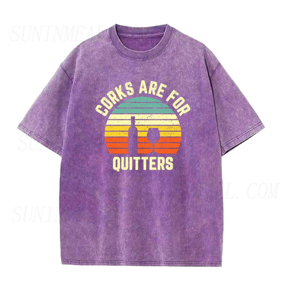 Corks Are For Quitters Retro Sunset Wine Unisex Tee