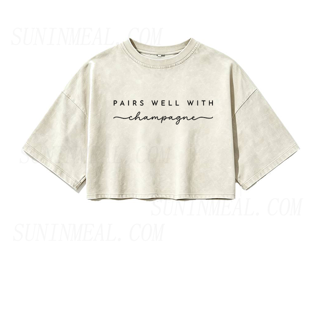Pairs Well with Champagne Oversized Crop Tee