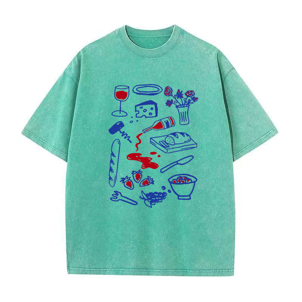 Wine Cheese Baguette and Fruits Unisex Tee