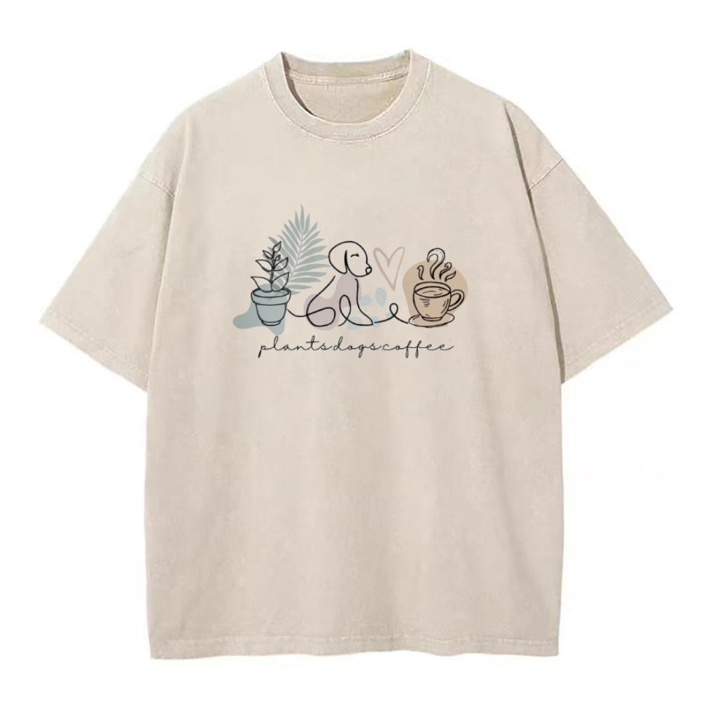 植物、犬、コーヒー ユニセックス Tシャツ