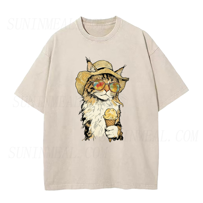 Cat Eating Ice Cream Unisex Tee