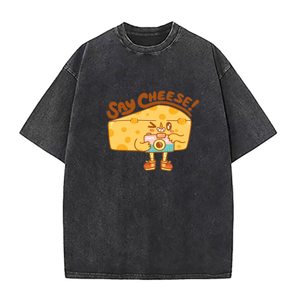 「Say Cheese、面白いカメラ」ユニセックスTシャツ