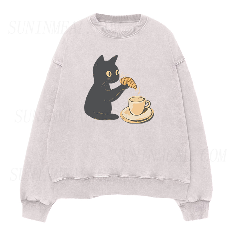Cat Dipping Croissant in Coffee Crewneck Sweatshirt