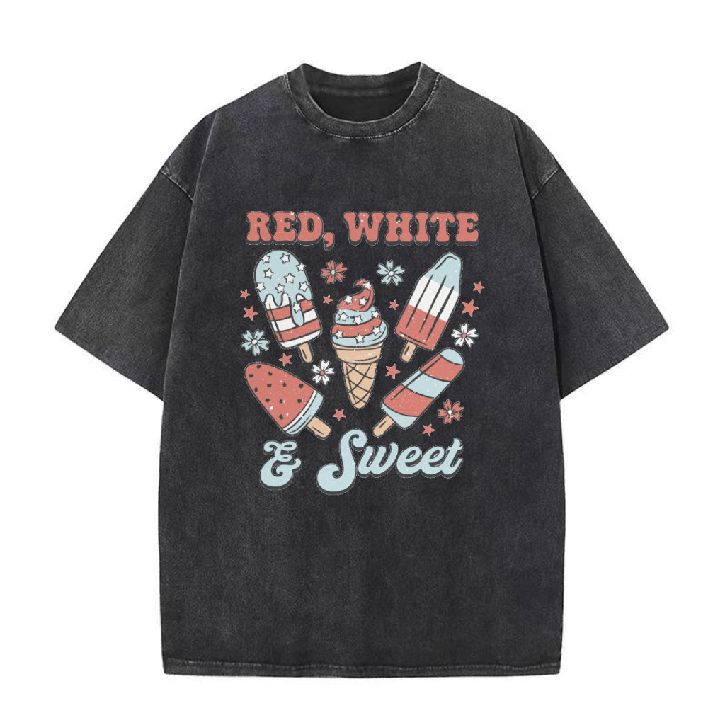赤と白のスウィートなユニセックスTシャツ