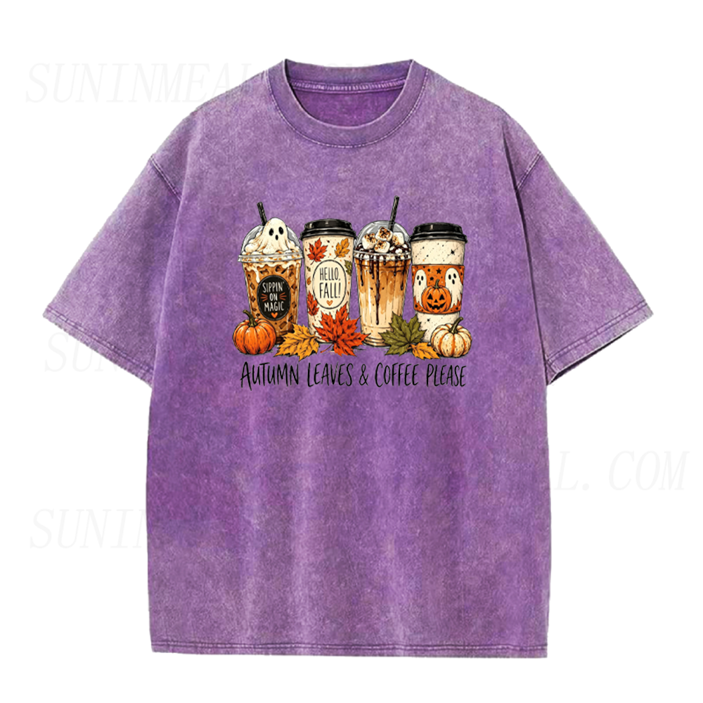 Autumn Leaves & Coffee Please Fall Halloween Unisex Tee