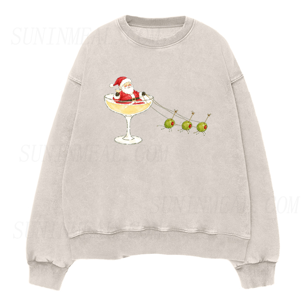 Christmas Party Santa Cocktail Olive Unisex Crewneck Sweatshirt