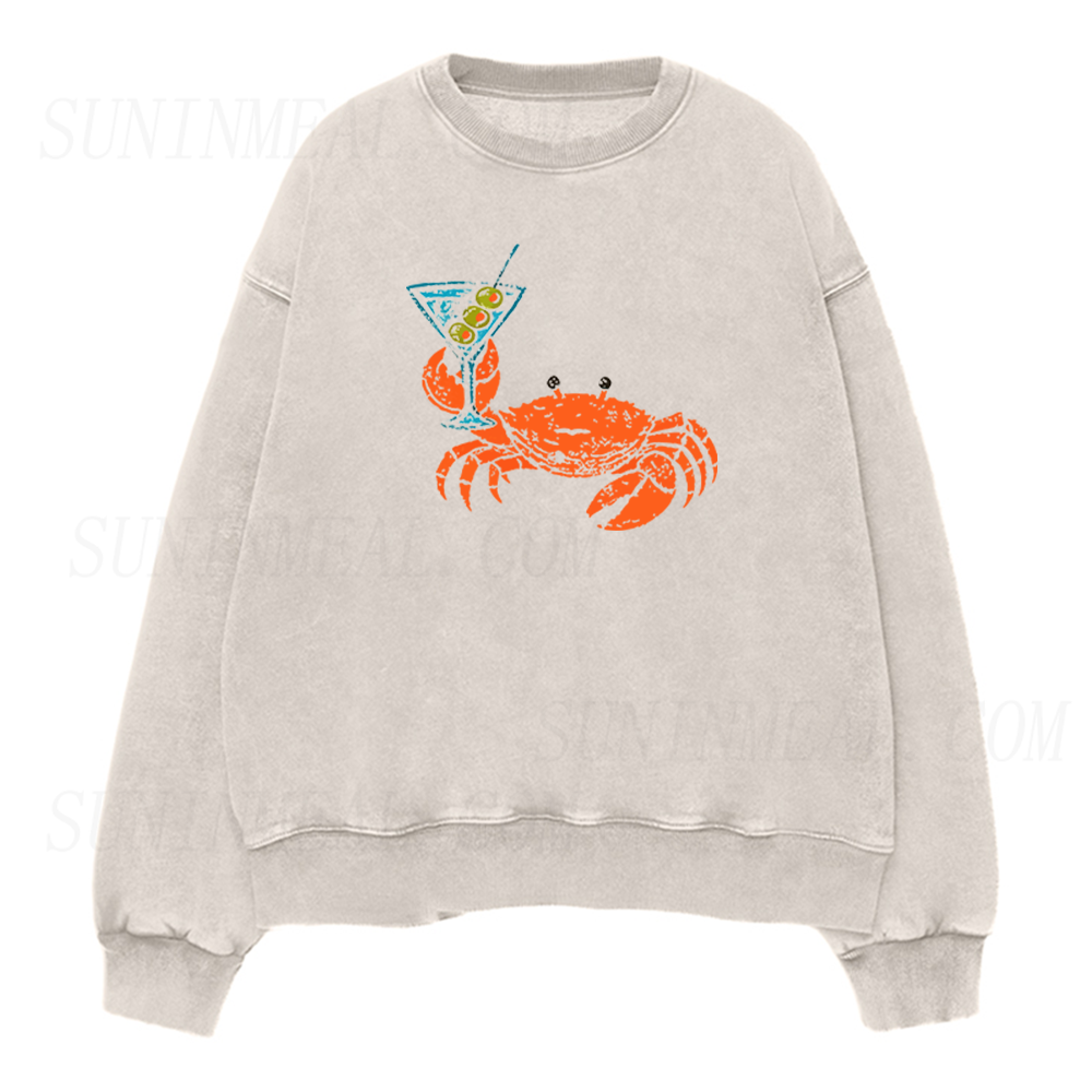 Funny Crab Holding Cocktail Unisex Crewneck Sweatshirt