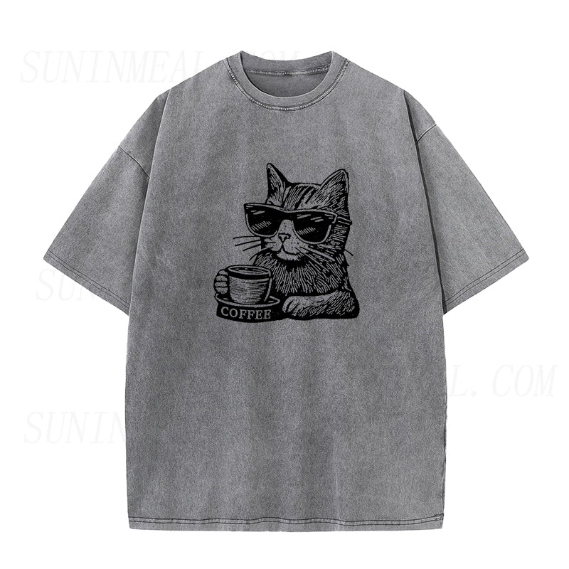 Cat with Coffee Unisex Tee