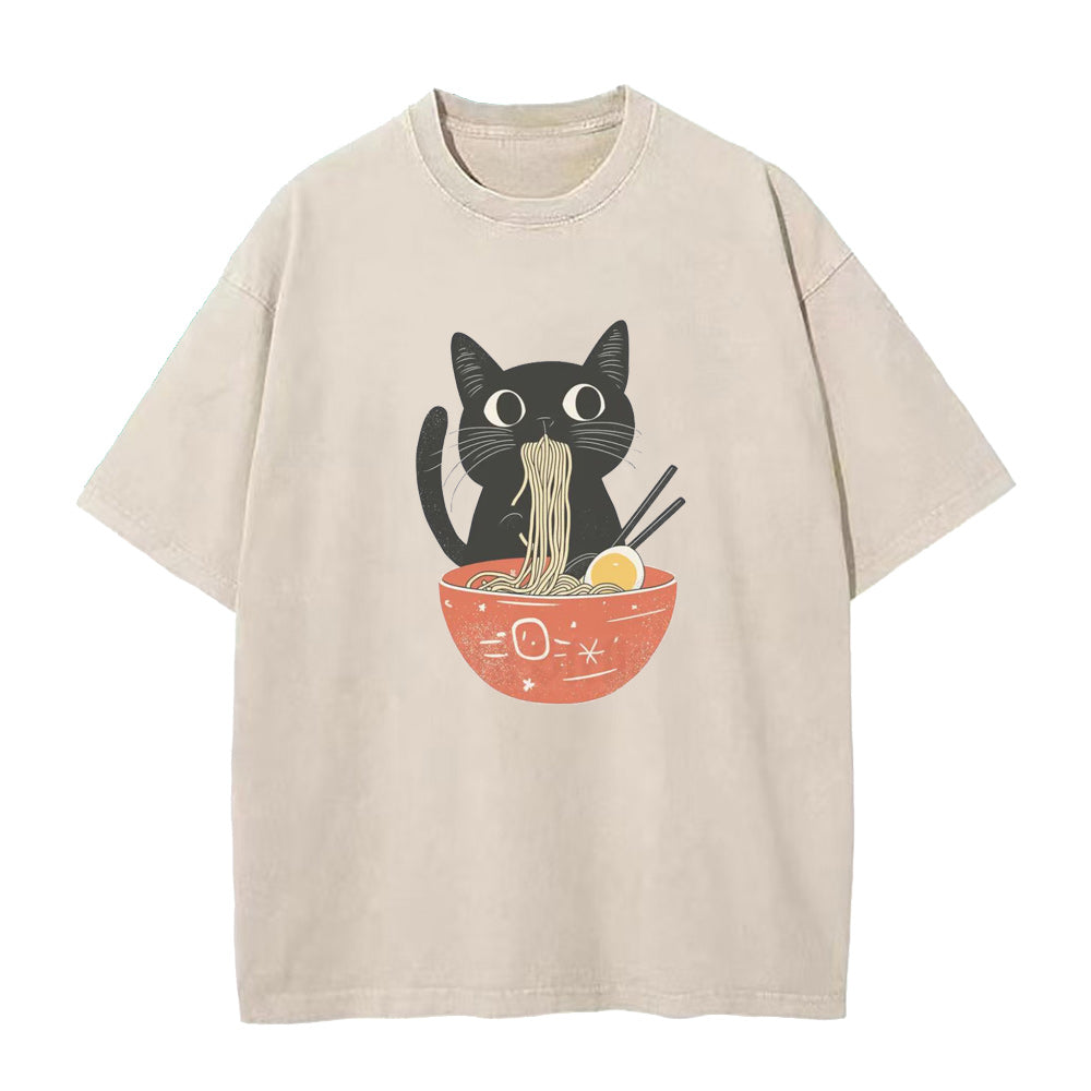 Cat Eating Ramen Noodles Unisex Tee