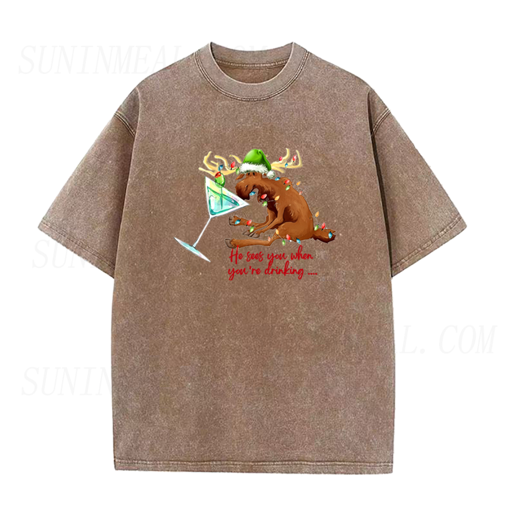 Funny Christmas Reindeer Drinking Unisex Tee