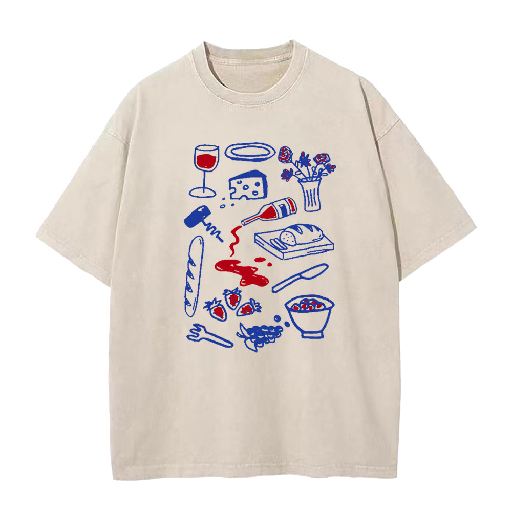 Wine Cheese Baguette and Fruits Unisex Tee