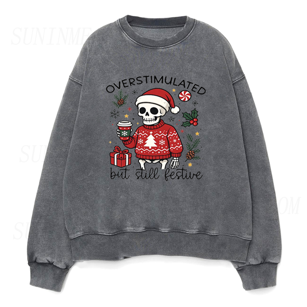 Overstimulated But Still Festive Christmas Skeleton Coffee Unisex Crewneck Sweatshirt