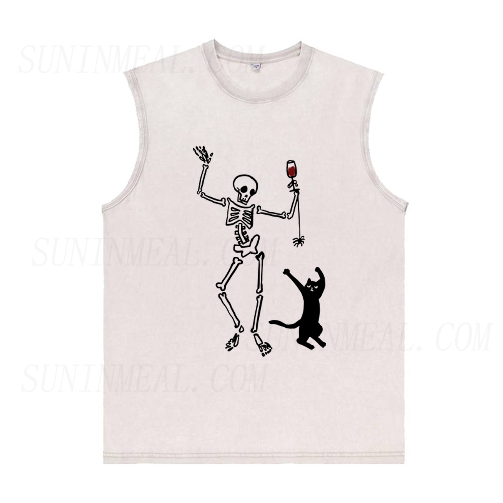 Dancing Skeleton and Cat Unisex Tank Top
