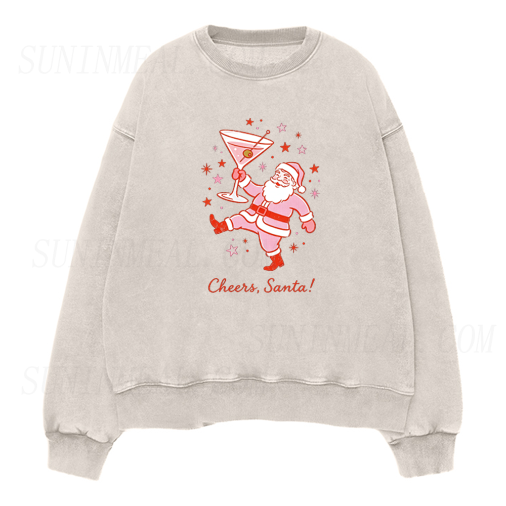 Funny Cheers Santa Cocktail Christmas Holiday Unisex Crewneck Sweatshirt