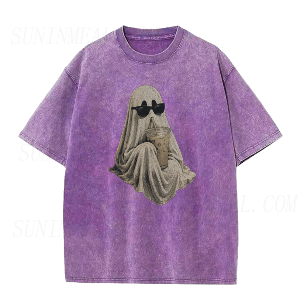 Ghost Drinking Coffee Halloween Unisex Tee