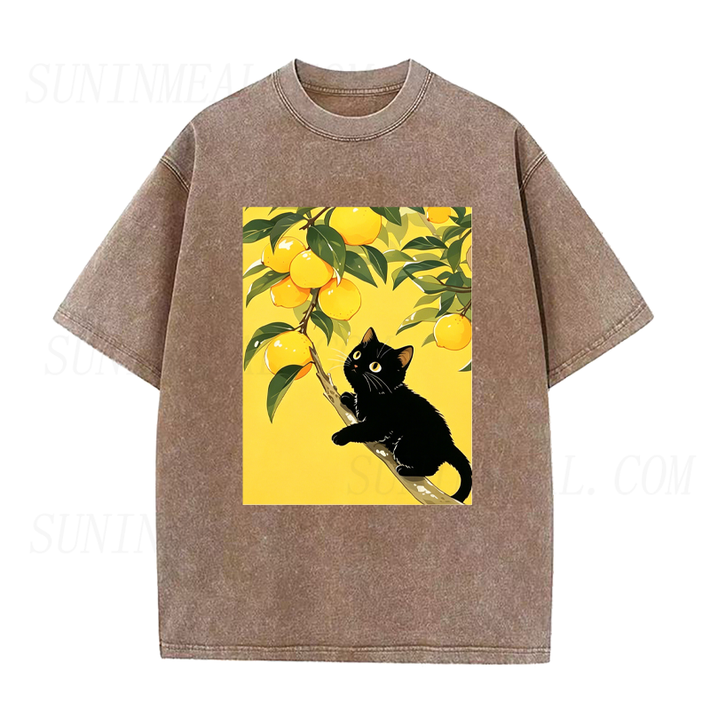 Black Cat on A Lemon Tree Branch Unisex Tee