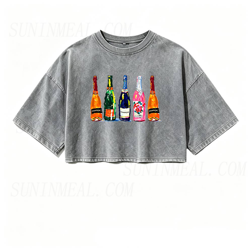 Champagne Bottles Oversized Crop Tee