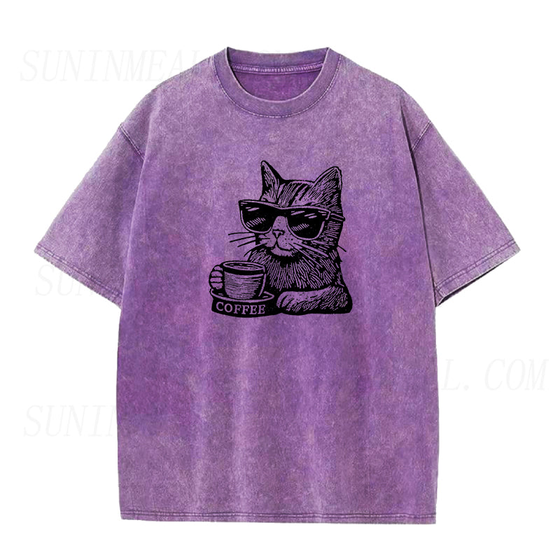 Cat with Coffee Unisex Tee