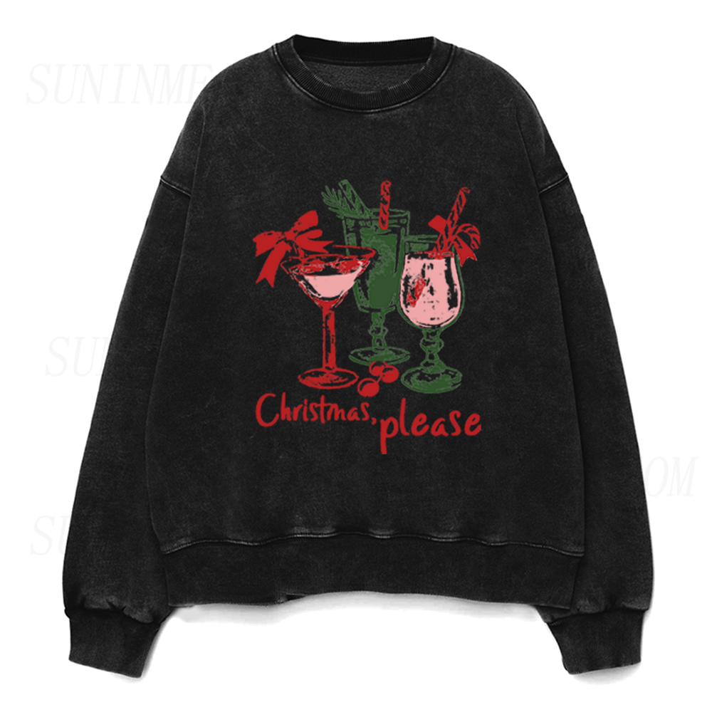 Christmas Please Cocktail Glasses Unisex Crewneck Sweatshirt