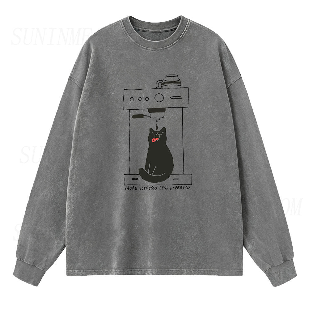 Cat Coffee More Espresso Less Depresso Sleeve Unisex Tee