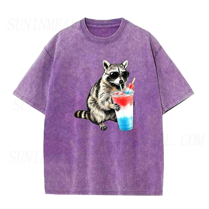 4th of July Raccoon Drinking Patriotic Slushie Unisex Tee