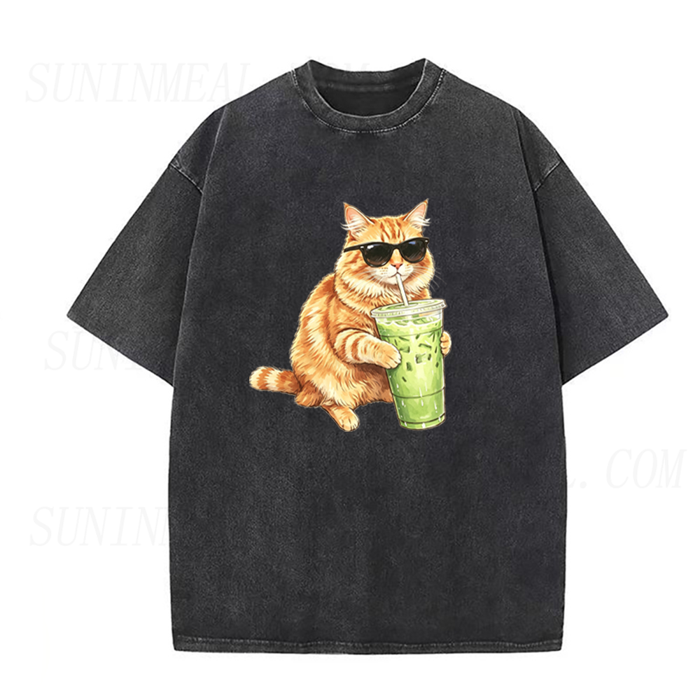 Funny Cat Drinking Matcha Unisex Tee