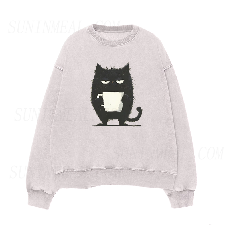 Funny Black Cat Coffee Unisex Crewneck Sweatshirt