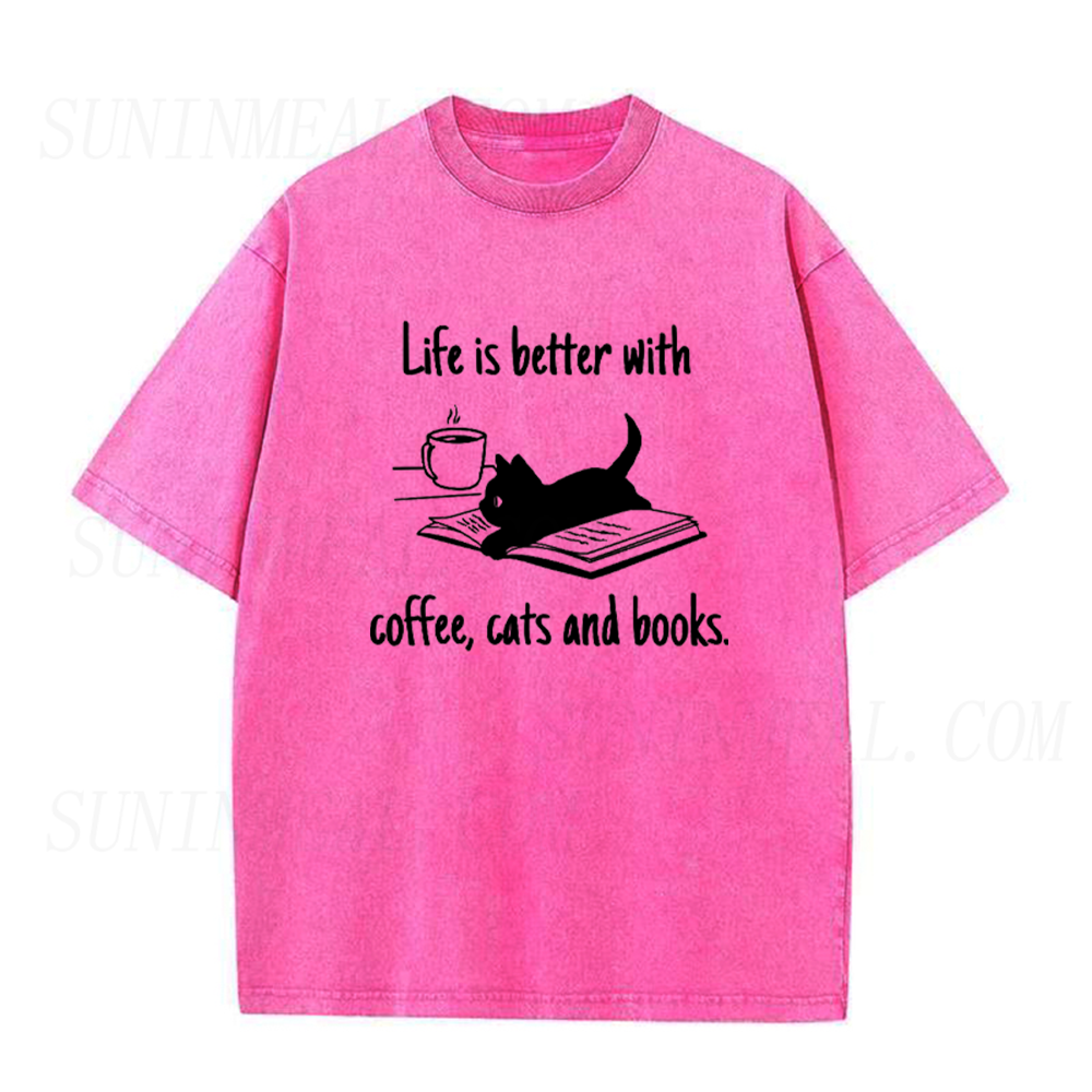 Life Is Better With Coffee Cats And Books Unisex Tee