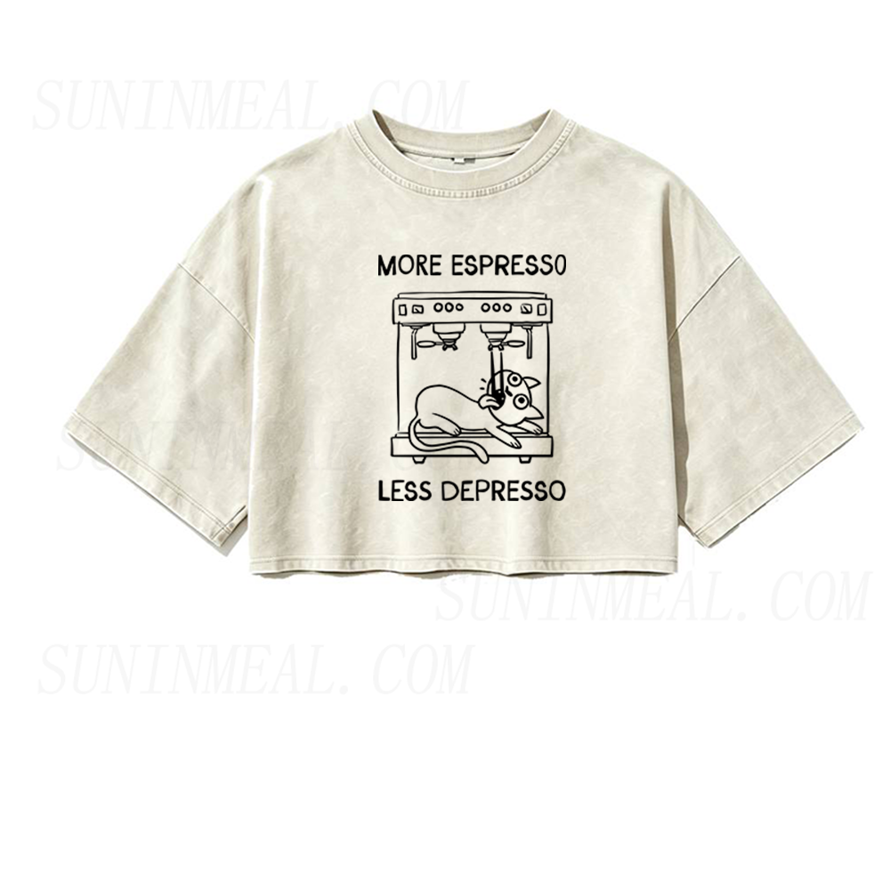 More Espresso Less Depresso Cat Coffee Oversized Crop Tee