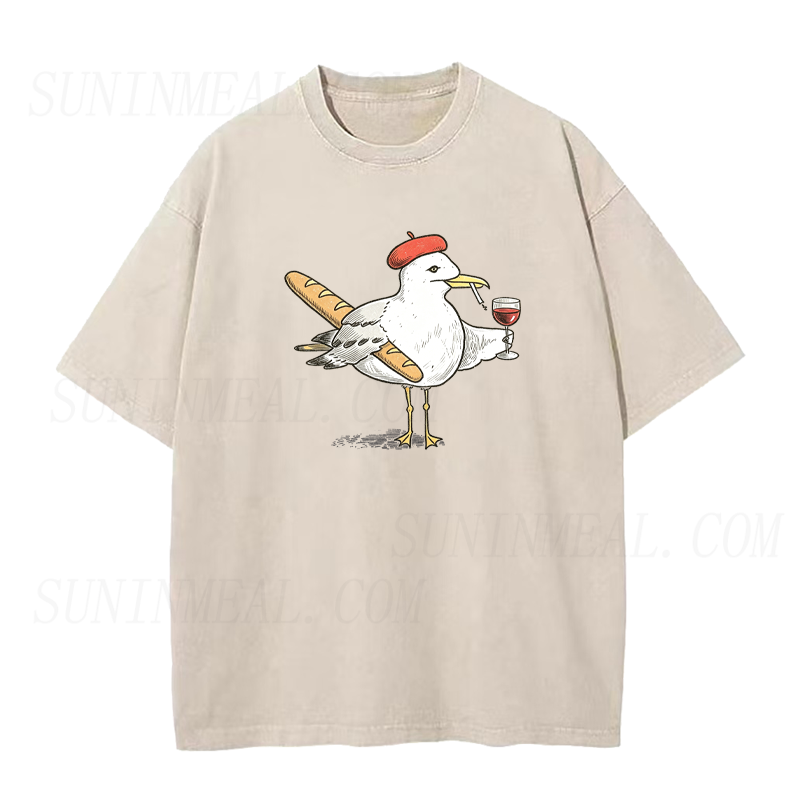 Baguette and Wine Seagull Unisex Tee