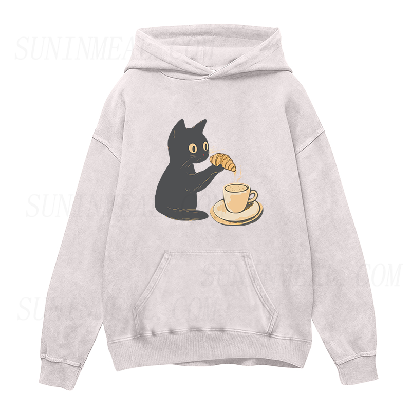 Cat Dipping Croissant in Coffee Unisex Hoodie
