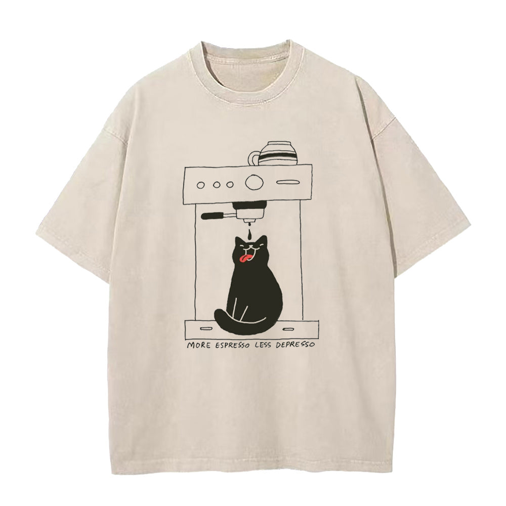 cat coffee More Espresso Less Depresso Unisex Tee