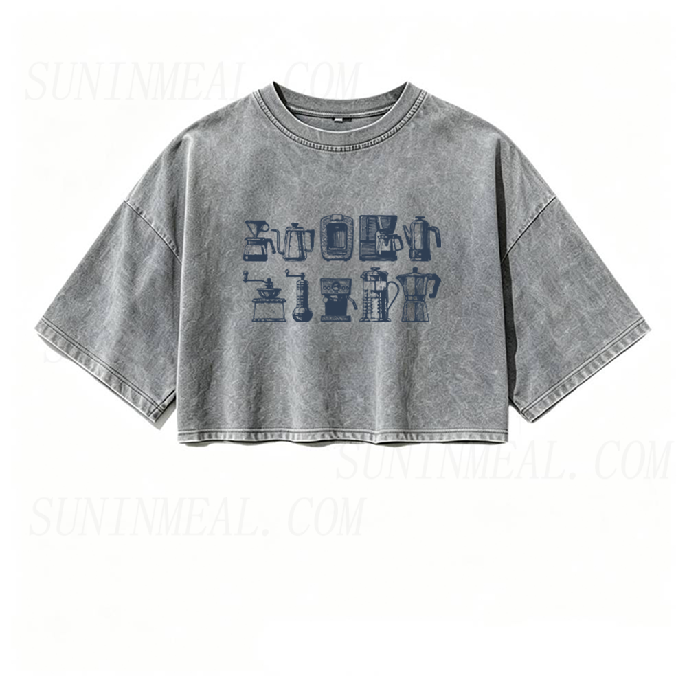 Vintage Coffee Machine Oversized Crop Tee