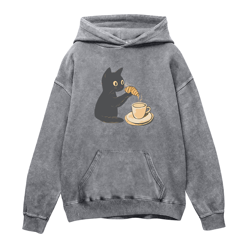 Cat Dipping Croissant in Coffee Unisex Hoodie