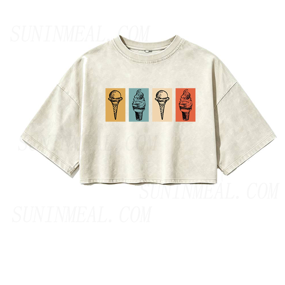 Retro Ice Cream Oversized Crop Tee